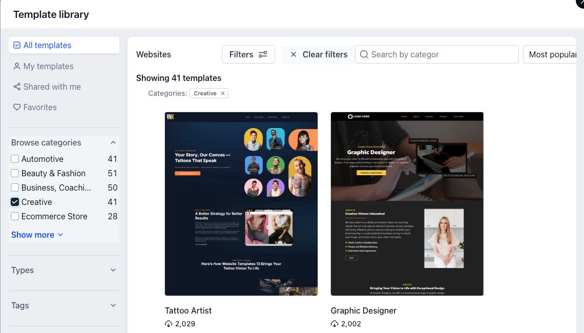 Actual LF Toolkit website template library with category filters and template previews.